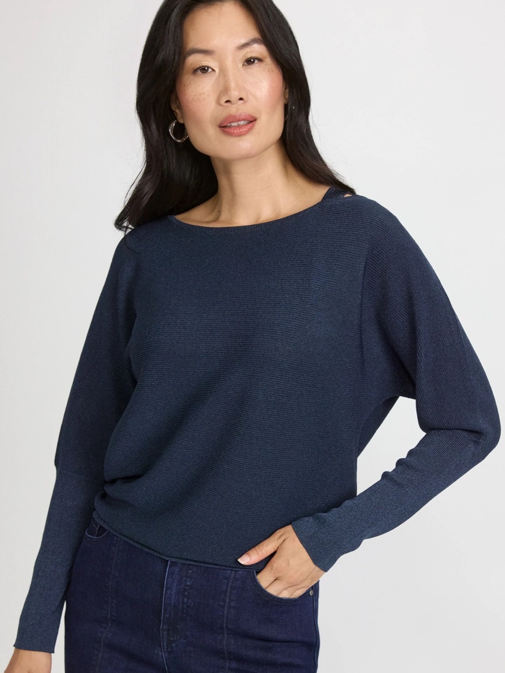Laura Lurex Knit Pullover Sweater Ink Blue